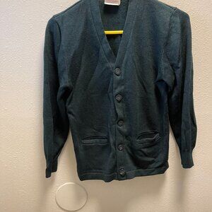 vintage Dennis Mens YL Green Acrylic Button-Up Cardigan Sweater